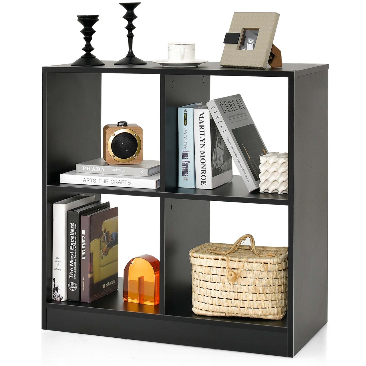 Costway 4-Cube Bookcase Floor Open Wooden Bookshelf Storage Cabinet Toy Organizer Black/White/Natural